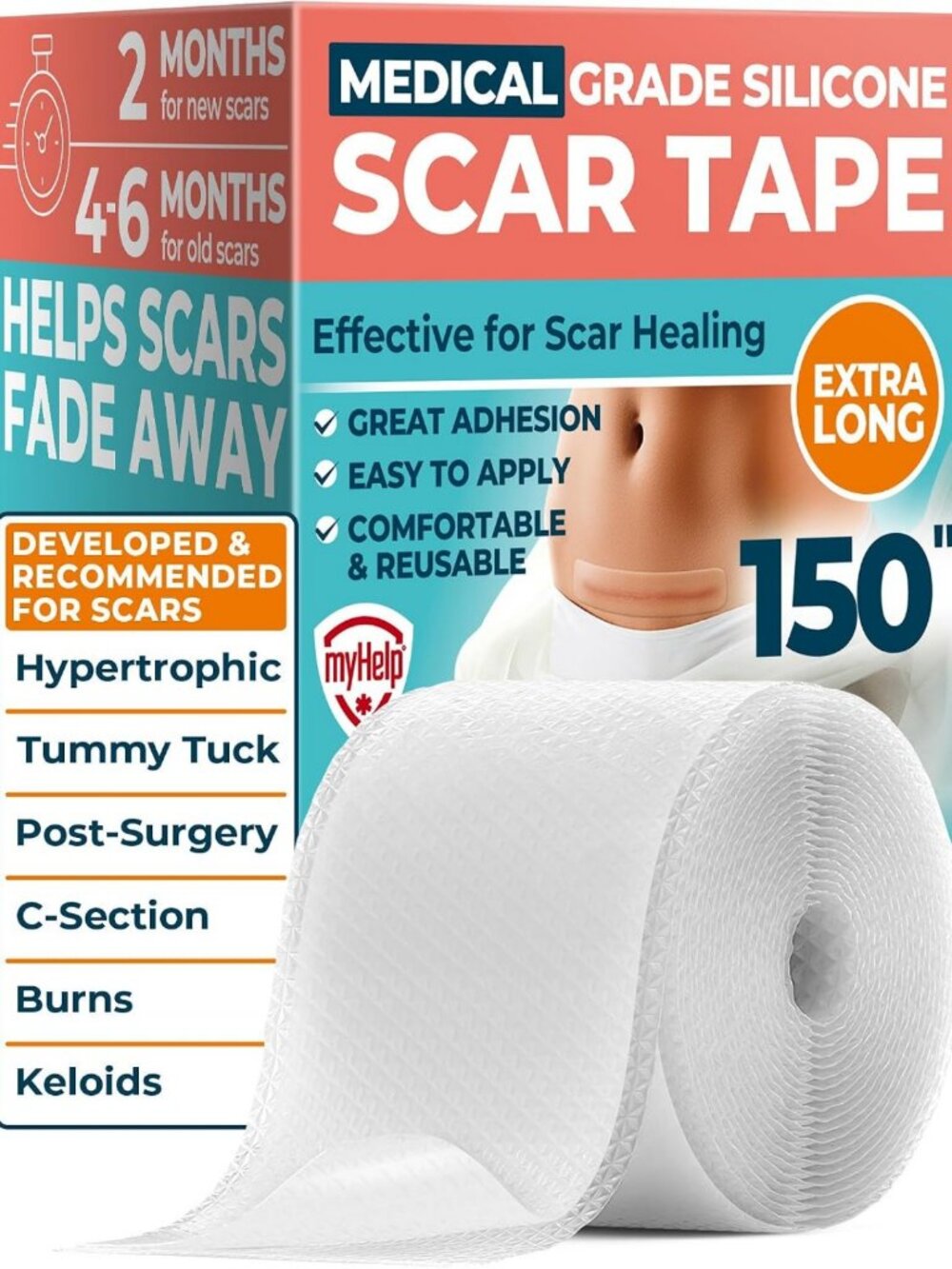 Medical Silicone Scar Tape - Transparent, Reusable Sheets for Keloid & Surgical